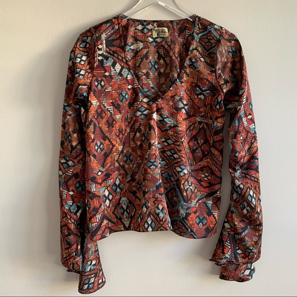 Show Me Your MuMu Geometric pattern boho printed blouse draped sleeve - Picture 1 of 10